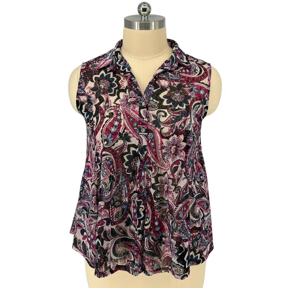 Avenue Sleeveless Blouse Pink Purple Paisley Floral Burnout Top 14/16